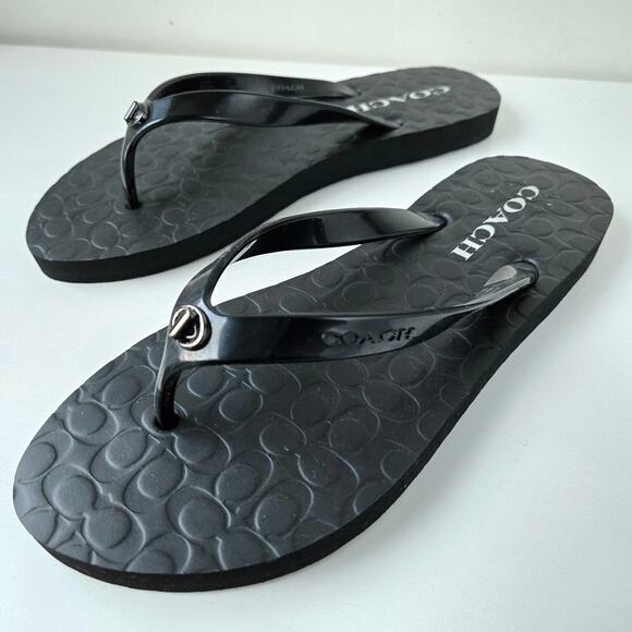 Coach NEW Abbigail Signature Turnlock Black Flip Flop Sandal Rubber Size 7 Gift - Picture 5 of 14